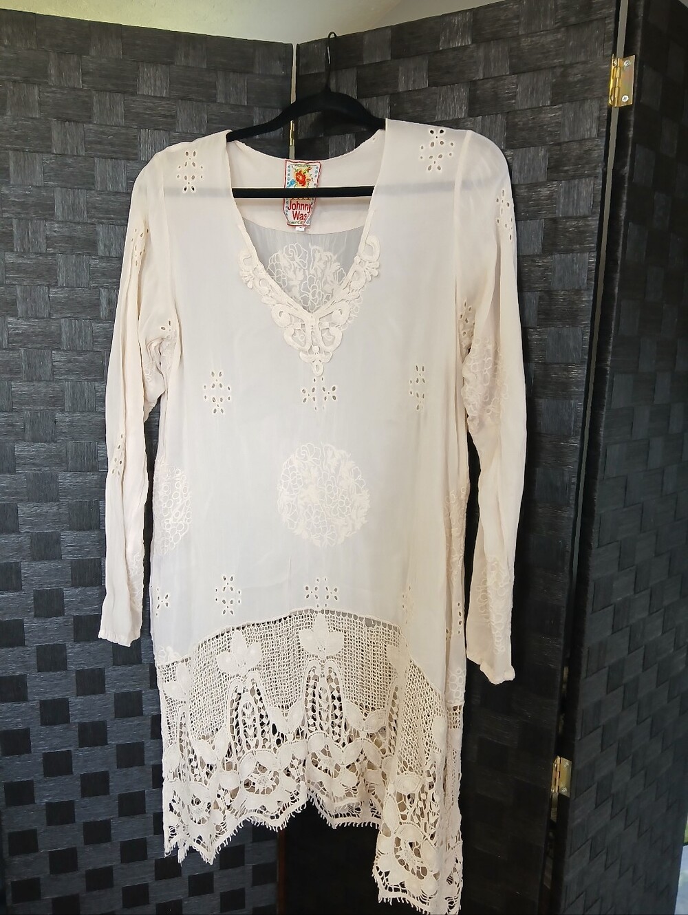 Johnny Was Ivory Lace-Trim Long Sleeve Tunic Boho Quiet Luxury Cottage Whimsi